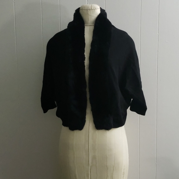 NWT Hayden Rabbit Fur Trimmed Cashmere Rib Knit - Picture 3 of 5